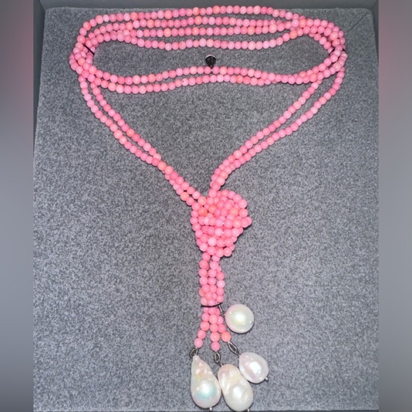 Pink coral and pearl rope necklace by Colleen Lopez - Picture 3 of 6